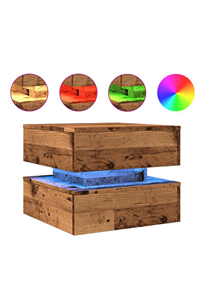 vidaxl Măsuță de cafea cu lumini LED, lemn vechi, 50x50x40 cm