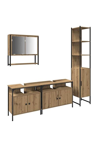 vidaxl Set mobilier de baie cu raft, 4 piese, stejar artizanal