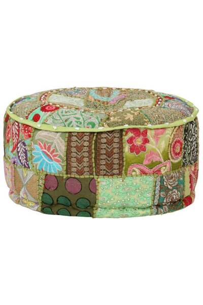 vidaxl Fotoliu tip puf patchwork, verde, 40 x 20 cm, bumbac, rotund, lucrat m...