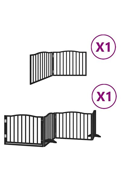 vidaxl Barieră pliabilă pentru câini cu ușă, 6 panouri, neagră, 480 cm, lemn ...