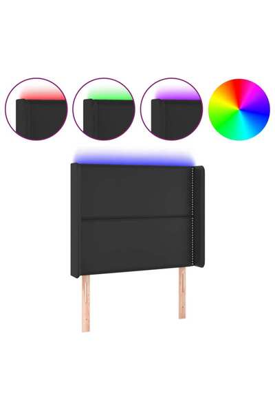 vidaxl Tăblie de pat cu LED, negru, 103x16x118/128 cm, piele ecologică