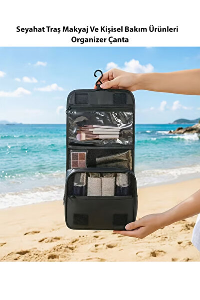 TRENDLIFEOTO Seyahat Traş Makyaj Ve Kişisel Bakım Ürünleri Organizer Çanta Siyah