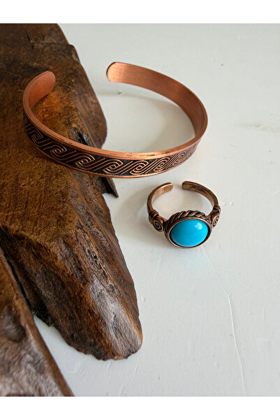 Rupen Kraft Natural Turquoise Stone 100% Pure Copper Bracelet and Ring Combin...