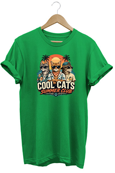 remonz تي شيرت Cool Cats Summer Club للجنسين مطبوع عليه قطة بتصميم صيفي عادي ...