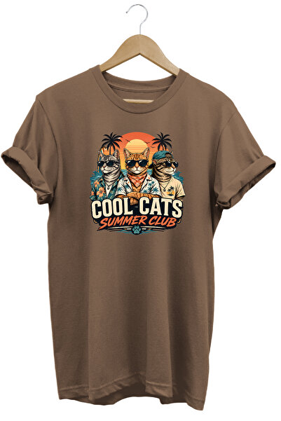 remonz تي شيرت Cool Cats Summer Club للجنسين مطبوع عليه قطة بتصميم صيفي عادي ...