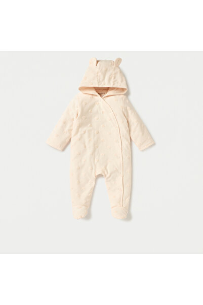 Juniors All-Over Heart Textured Hooded Sleepsuit with Snap Button Closure