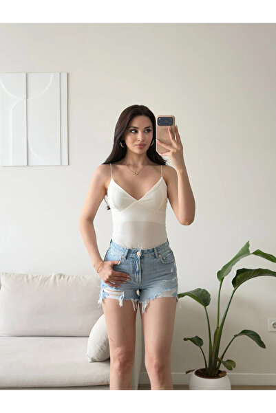 Zoom Butik Askılı Biyeli Bodysuit - BEYAZ
