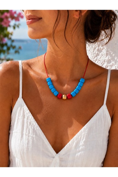 Kutcha Accessories Bodrum Blue Glass Beaded Handmade Necklace – Summer Style ...