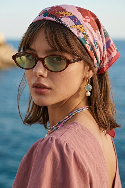 InStyle Eșarfă bandană roz închis cu model cu dungi 50x50