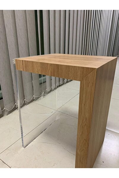 horoof home Modern Acrylic & Wood Side Table – Minimalist Clear & Wooden Desi...