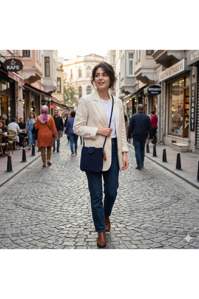 ATÖLYE MİLLA Navy Blue Macrame Rope Small Shoulder Bag