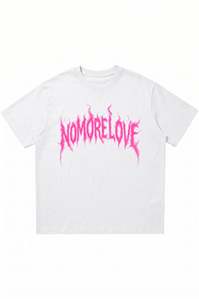 DASH WEAR Nomorelove Printed White Oversize Crew Neck T-Shirt