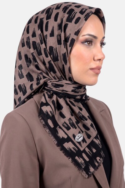 hadiora Women's Mink Black Brush Patterned Flared Twill Scarf