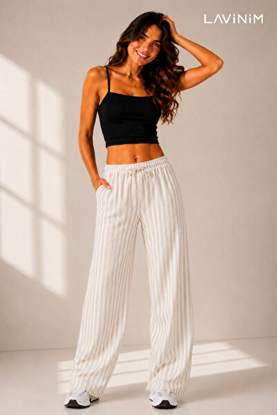 LAVİNİM Kadın Premium Doğal Keten Bol Paça Oversize Yazlık Pantolon