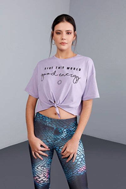 FIRST STYLE Turkish Soft Purple T-Shirt with a Tie at the Waist