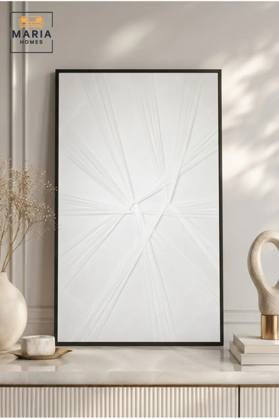 MARIA HOMES Modern White Geometric Framed Wall Art – Minimalist Abstract Text...