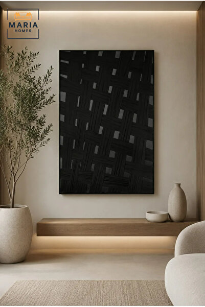 MARIA HOMES Modern Black Woven Pattern Framed Wall Art – Textured Abstract De...