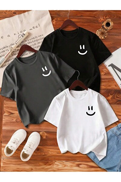 SVART WEAR Baskılı Siyah - Beyaz - Antrasit 3 Parça Çocuk Tişörtü %100 Pamuk ...