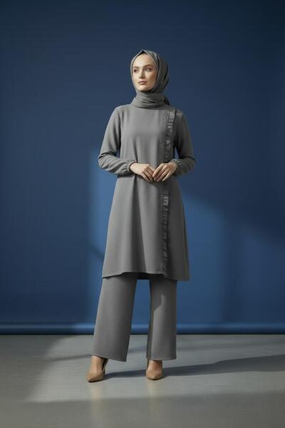 İsra Cotton Stone-Printed Stylish Top-Bottom Set with Detailed Embellishments