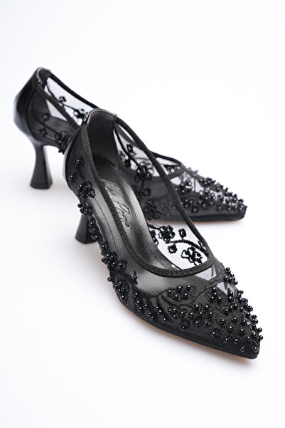 Egepass Zafi̇ra Beaded Embroidered Lace Stiletto Women's Evening Dress Shoes