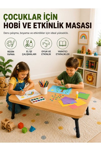 İMT AKSESUAR Katlanabilir Ayaklı Yer Çalışma Çocuk Etkinlik ve Hobi Masası 100x58 cm Beyaz