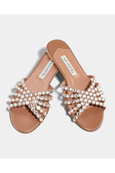 Sandal Aquazzura Tequila' pink leather slides with crystals