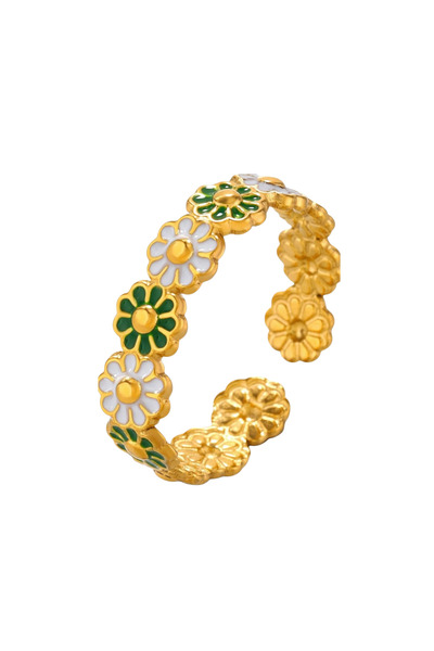 Black Season Gold Plated Open Flower Ring
