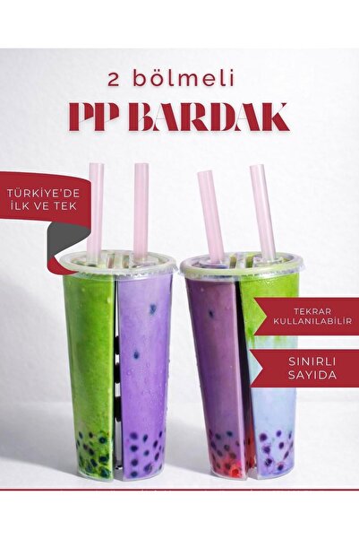 Ezupack 700 cc Couple Cup XXL 2 Bölmeli PP Kalın Plastik Çift Bardağı Seperatör İçecek Bardak