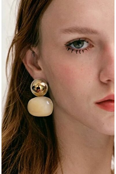 Sibelle Lumiere Krem Gold Topçuk Sallantılı Küpe