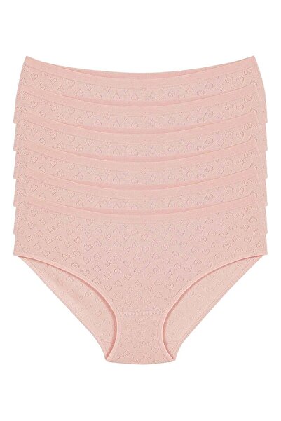 YILDIZ Ribana Heart Women's Bato High Waist Panties Powder 100% Cotton Pack of 6