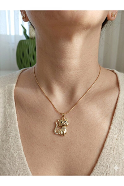 lavante butik kendini özel hisset Steel Necklace with Zircon Stone and Cat Fi...