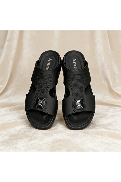 SAUDI STEPS Breathable Textured Leather Men's Summer Traditional Slippers