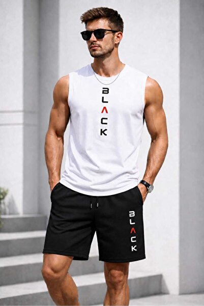 Elfa Tekstil 2-Piece Set of Men's Sleeveless T-Shirt and Pocketed Threaded Be...