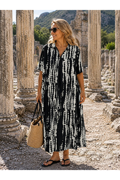 TUSSE Elegant Ethnic Batik Woven Viscose Classic Collar Short Sleeve Plus Siz...