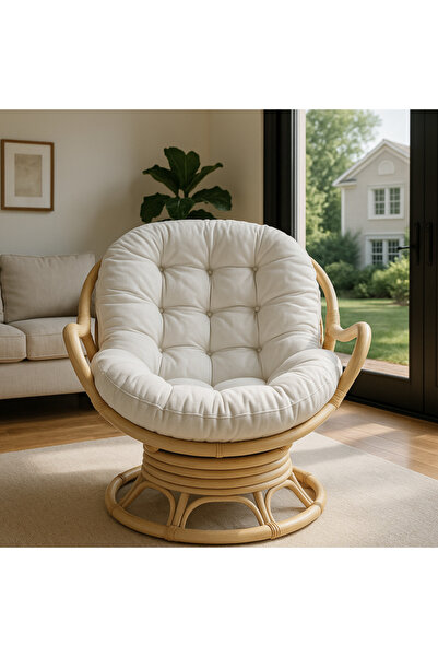 Ebticar Indoor Chair in Beige Color Made of Natural Rattan with Elegant Desig...