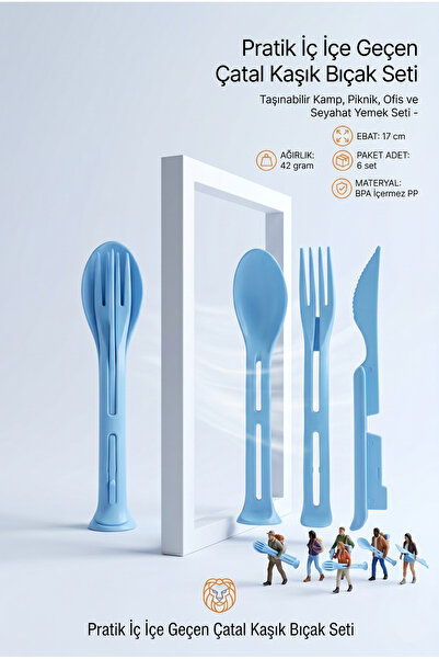 Transformacion 6 Li Practical Interlocking Fork Spoon Knife Set - 3-Piece Por...