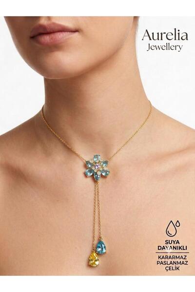 AURELİA JEWELLERY ASANSÖRLÜ AYARLANABİLİR ÇİÇEKLİ ÇELİK KOLYE