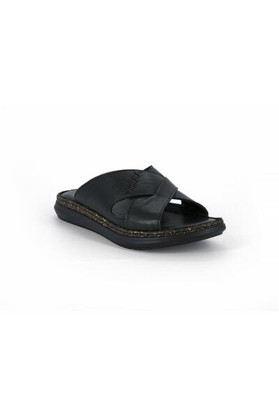 Mammamia D26Yt-1635 Black Genuine Leather Full Orthopedic Women's Slippers