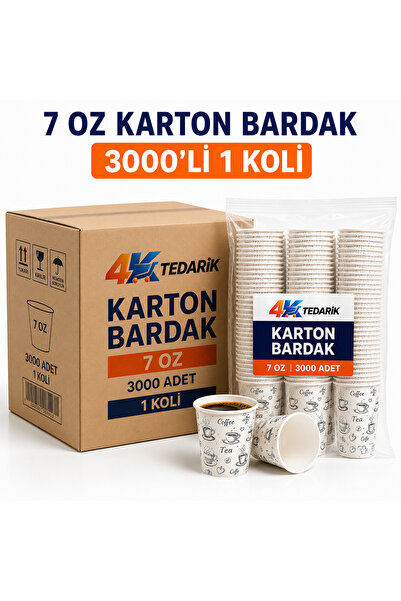 4K TEDARİK 7 Oz Karton Bardak 3000'li Paket 1 Koli | Sıcak ve Soğuk İçecekler...