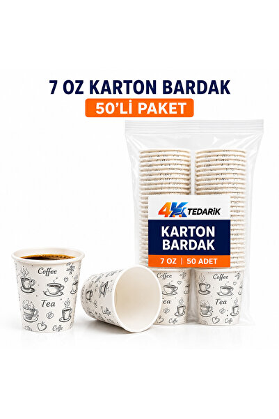 4K TEDARİK 7 Oz Karton Bardak 50'li Paket | Sıcak ve Soğuk İçecekler İçin Tek...