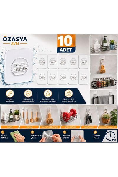 Özasya AVM 10 Adet Süper Güçlü Kendinden Yapışkanlı Raf Çerçeve Tutucu Kanca ...