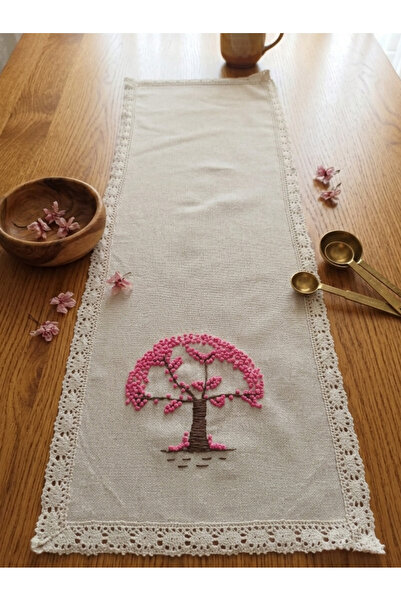 denizli hatırası 100% Handmade Embroidered Vintage Laced Natural Linen Fabric...