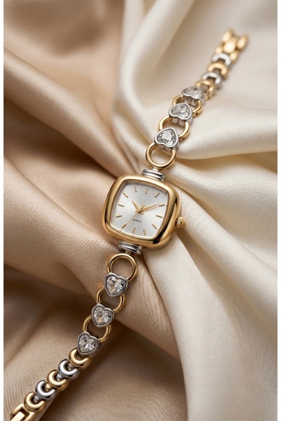 KLISHE Butik Helena Women's Steel Watch Gold & Silver Mix Color Heart Stone D...