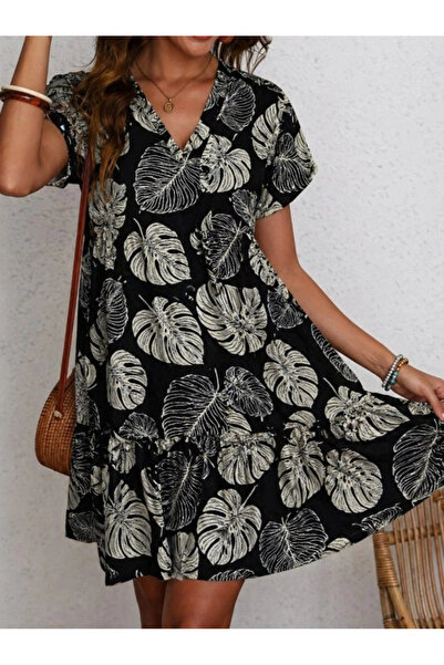 Beruflic Women's Short Sleeve V-Neck Kiloş Single Jersey Dress