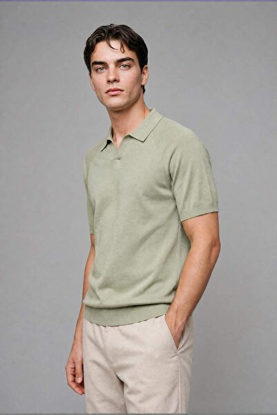 DeFacto Standard Fit Cotton Short Sleeve Polo Mint Green T-Shirt H9771Ax26Hs