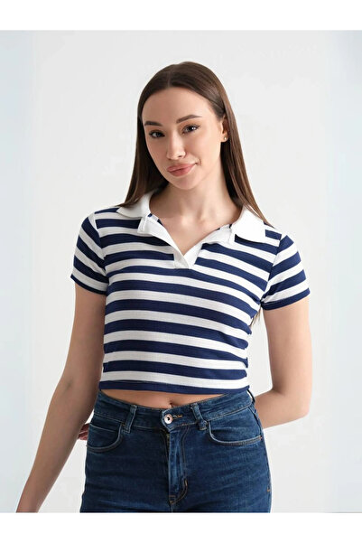 diğer1234 Ριγέ Crop Body με Κοντά Μανίκια — l