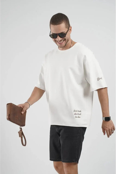 Zago Ανδρικό oversize μπλουζάκι σε λευκό χρώμα, με φαρδιά γραμμή — m