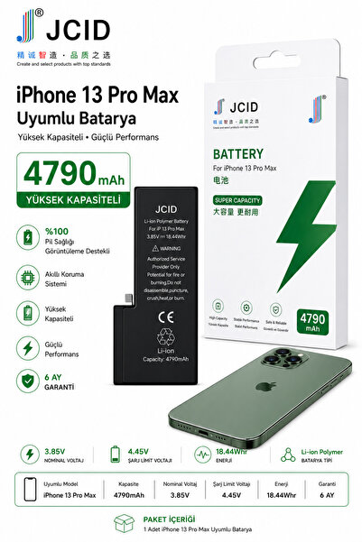 JCID iPhone 13 Pro Max Uyumlu Batarya %100 Pil Sağlığı ve onarım geçmişi dest...