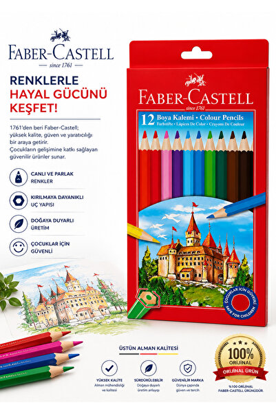 Faber Castell Karton Kutu Renkli Boya Kalemi, 12 Renk, Yumuşak ve Canlı Renkl...