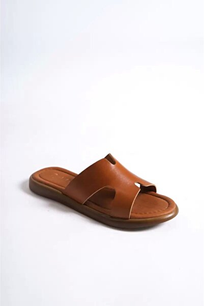 Leyan Butik Tan Genuine Leather Slippers Tr31My42C